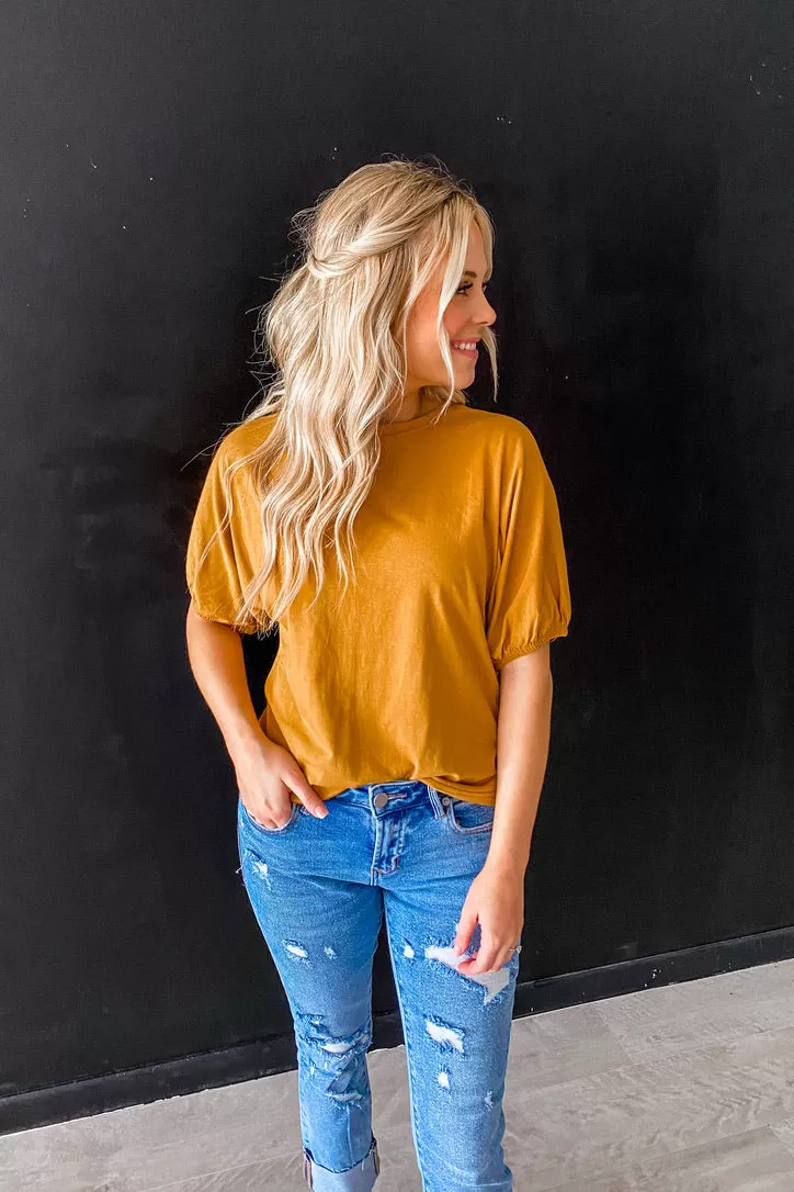 Another Love Mustard Alexa Puff Sleeve Top