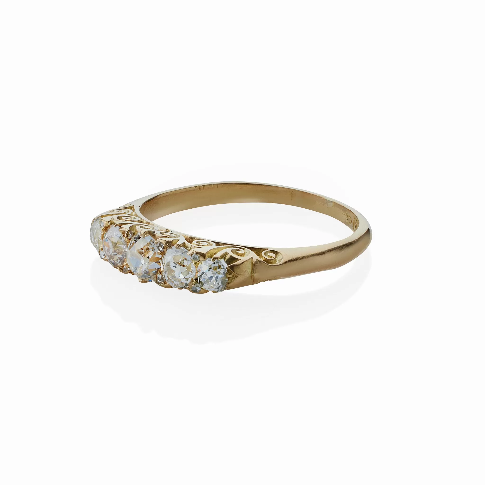 Antique English 18K Gold and Five Stone Diamond Ring