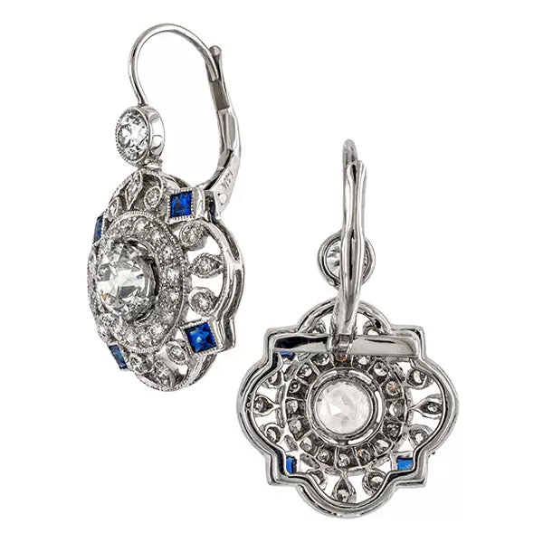 Art Deco Style Diamond & Sapphire Earrings