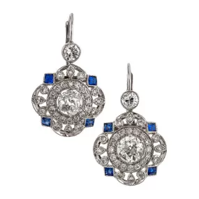 Art Deco Style Diamond & Sapphire Earrings