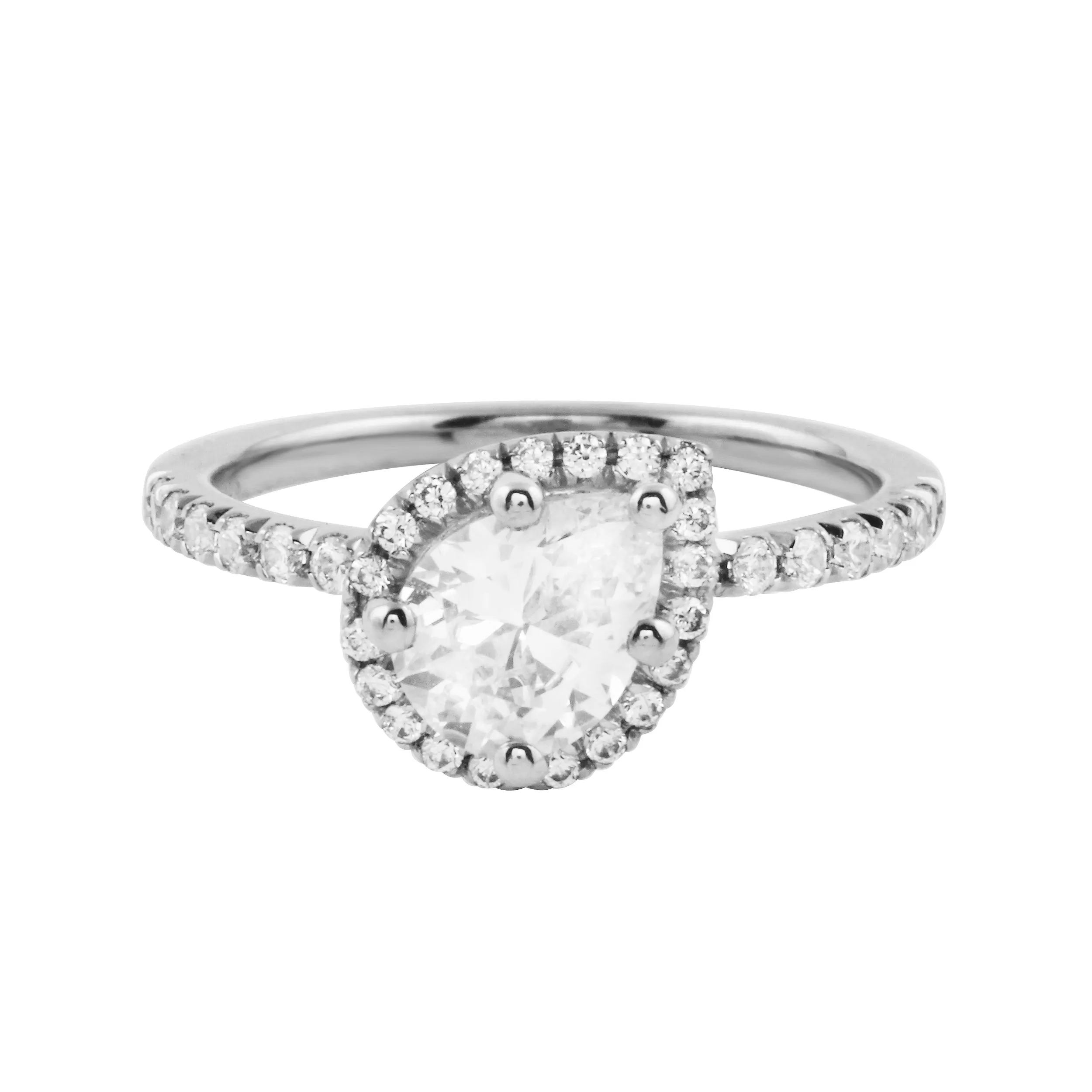 Asymmetrical Pear Cut Diamond Halo Engagement Ring