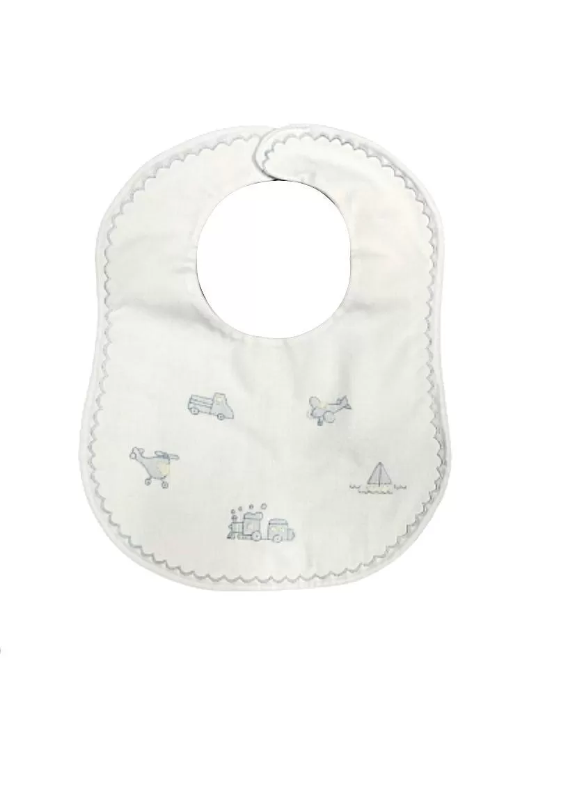 Auraluz White Bib with Blue Transportation Embroidery