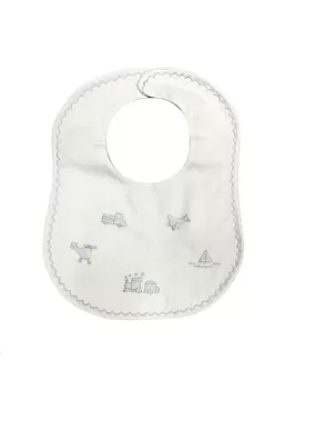 Auraluz White Bib with Blue Transportation Embroidery