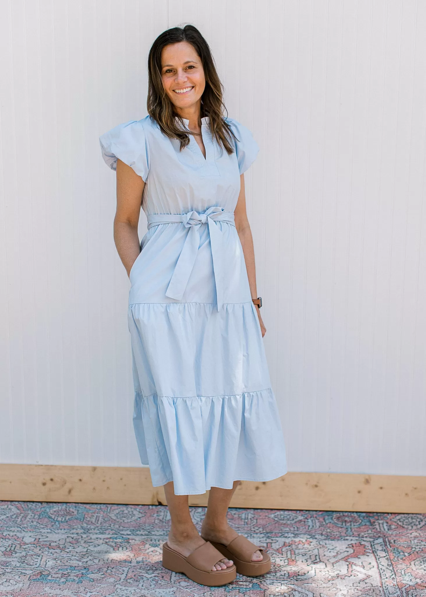 Baby Blue Ruffle Trim Dress