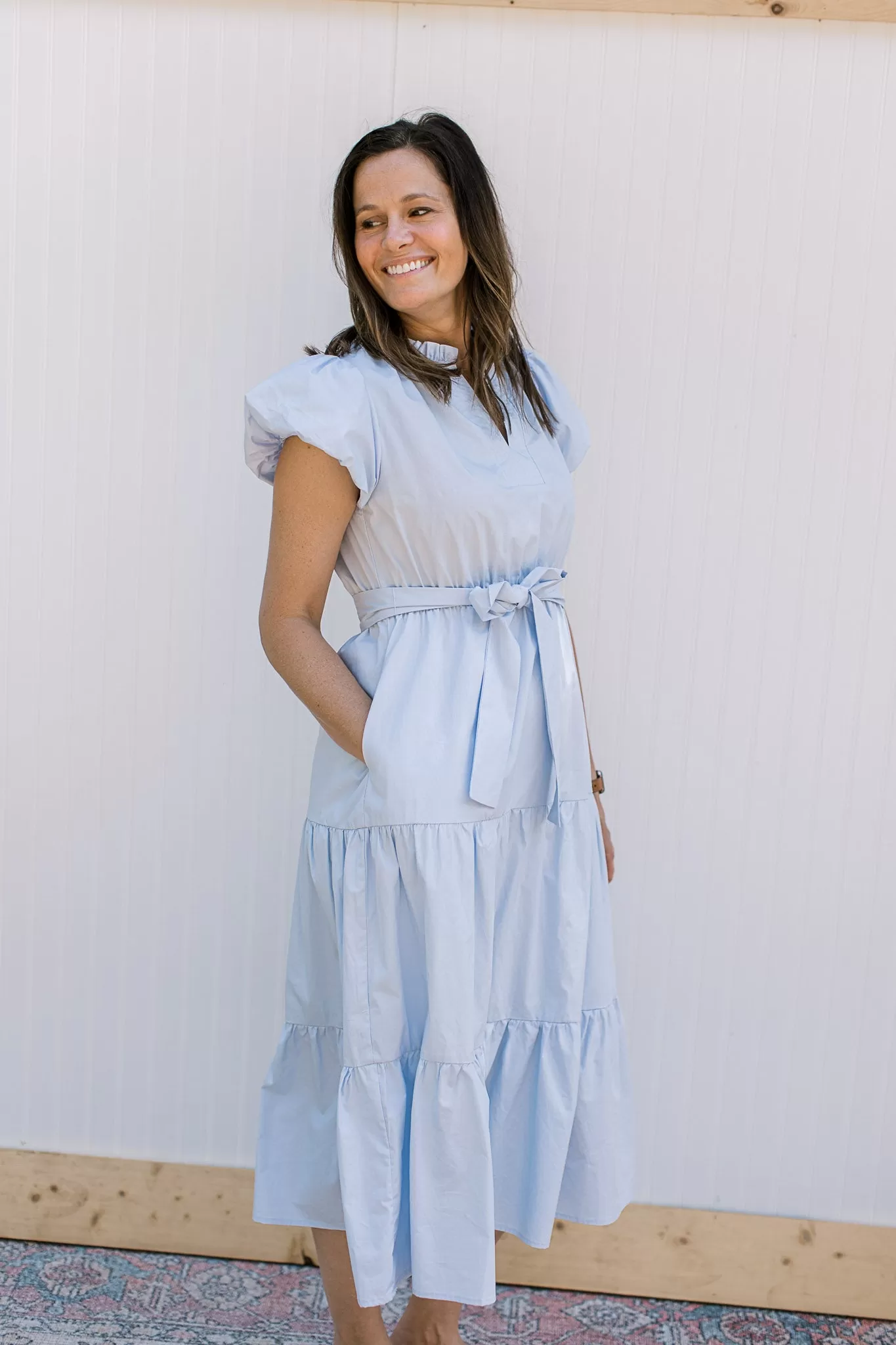 Baby Blue Ruffle Trim Dress