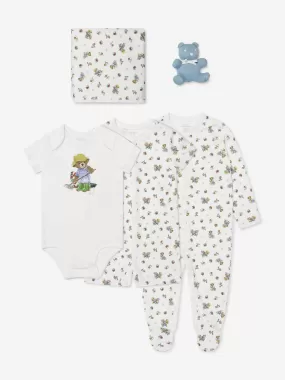 Baby Boys 5 Piece Bear Print Gift Set in Ivory