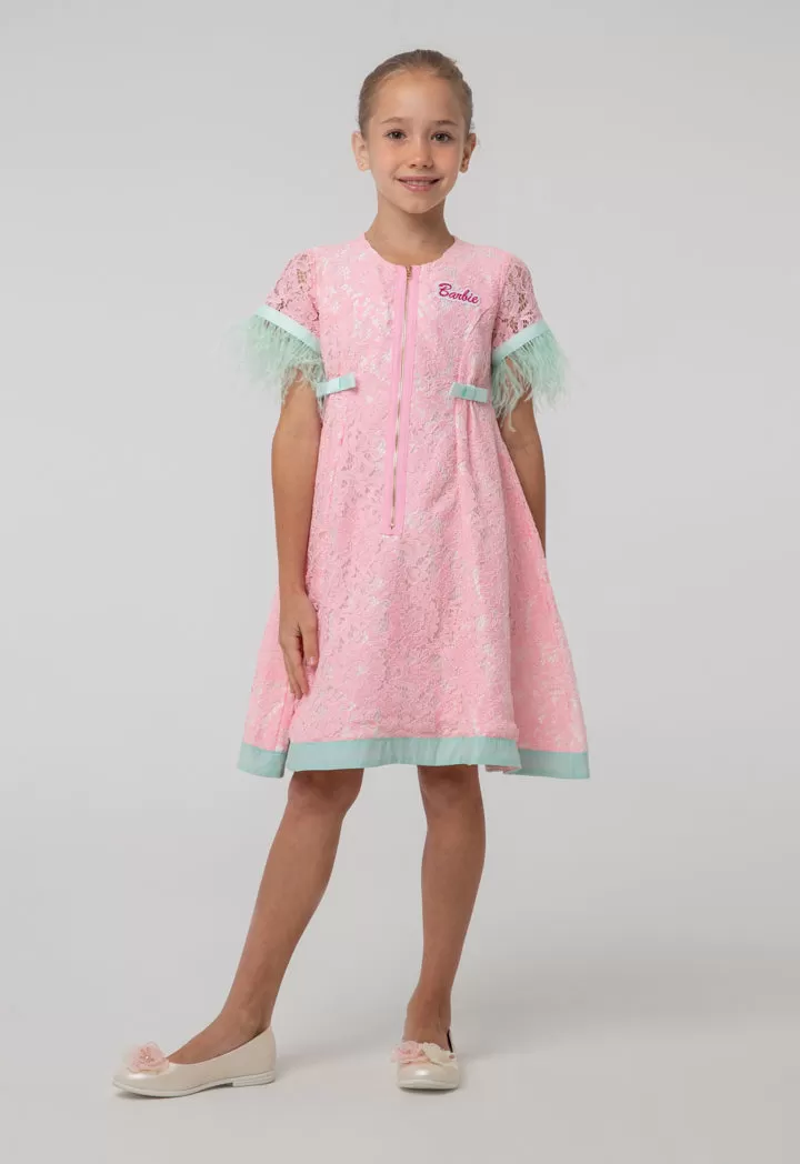 Barbie Zip Up Floral Lace Fabric Flare Dress