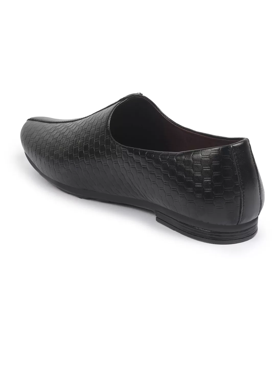 Basics Men Black Embossed Design Ethnic Slip On Juttis and Mojaris