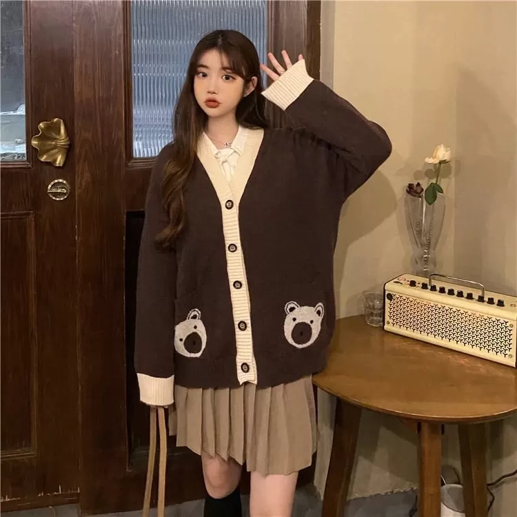 Bear Lover Kawaii Lolita Oversized Sweater Cardigan