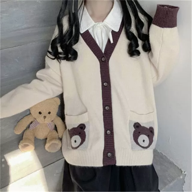 Bear Lover Kawaii Lolita Oversized Sweater Cardigan