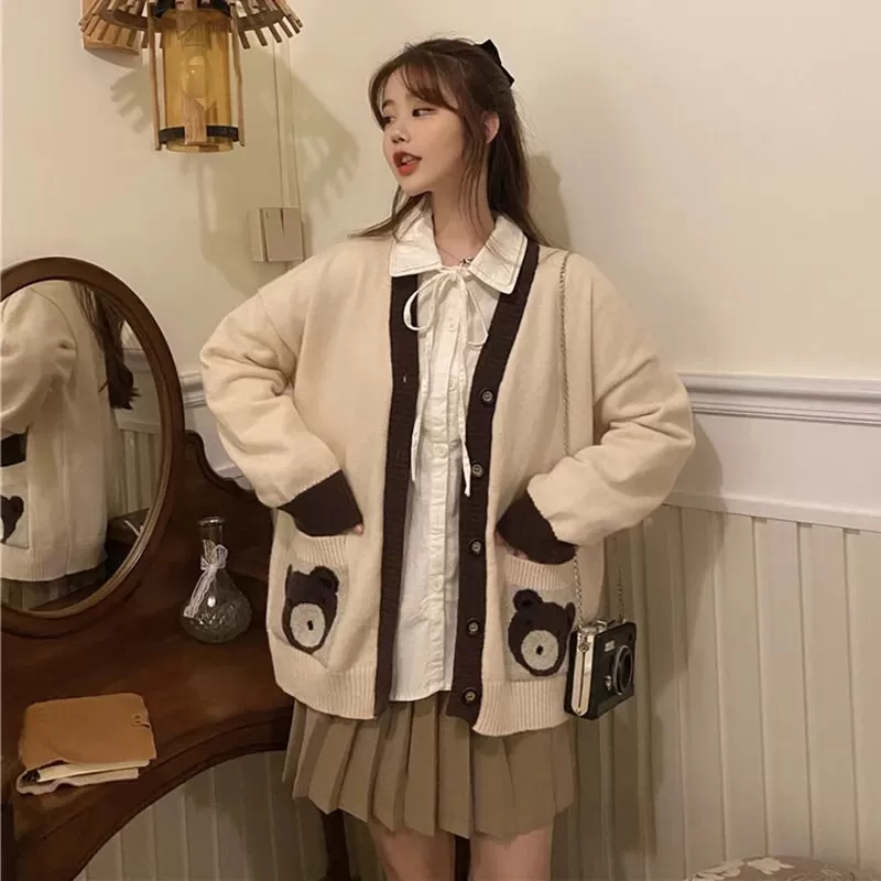 Bear Lover Kawaii Lolita Oversized Sweater Cardigan