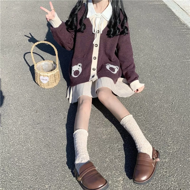 Bear Lover Kawaii Lolita Oversized Sweater Cardigan