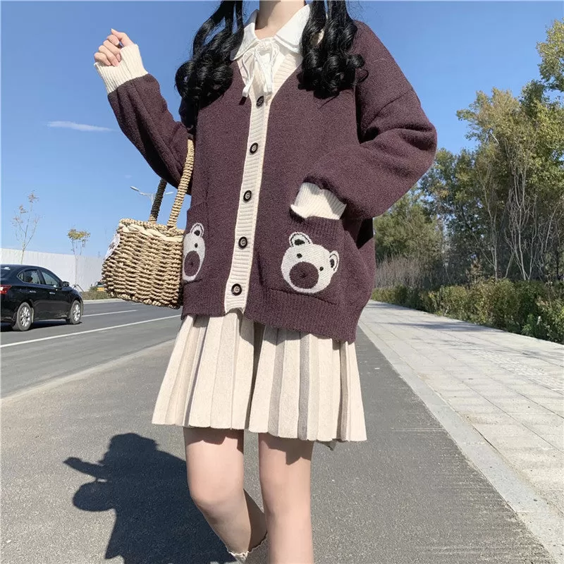 Bear Lover Kawaii Lolita Oversized Sweater Cardigan