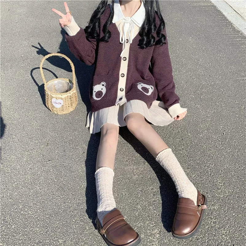 Bear Lover Kawaii Lolita Oversized Sweater Cardigan