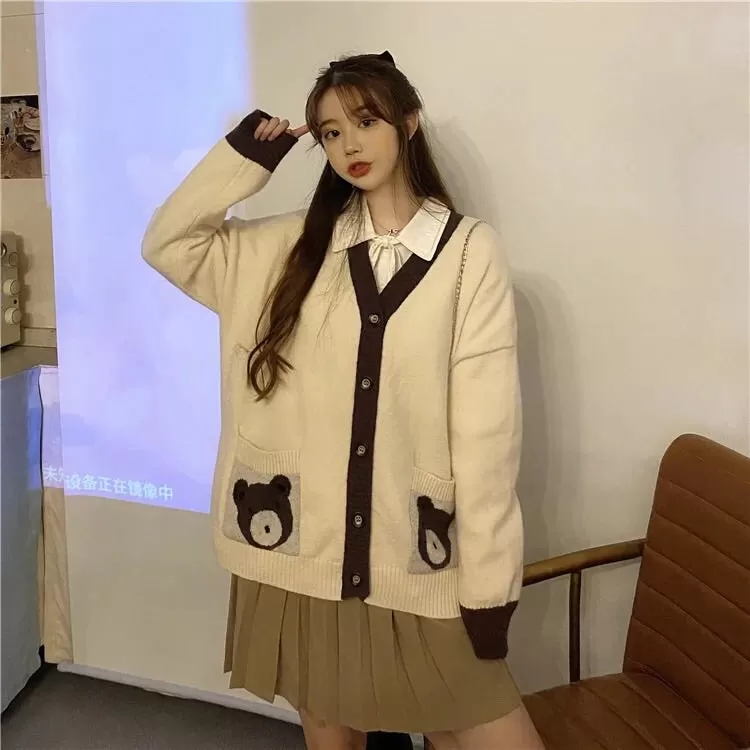 Bear Lover Kawaii Lolita Oversized Sweater Cardigan