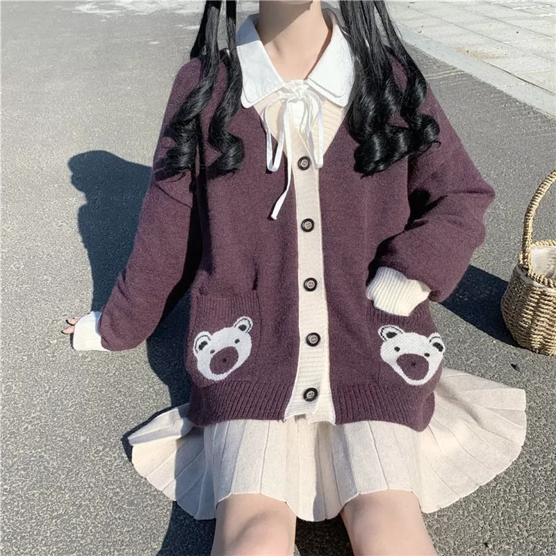 Bear Lover Kawaii Lolita Oversized Sweater Cardigan