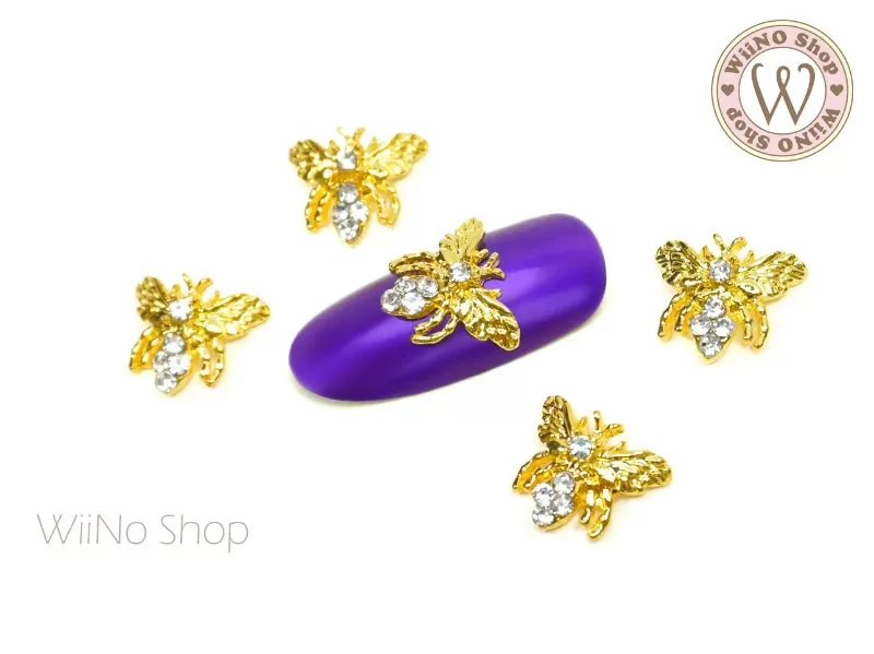 Bee Crystal Nail Metal Charm - 2 pcs