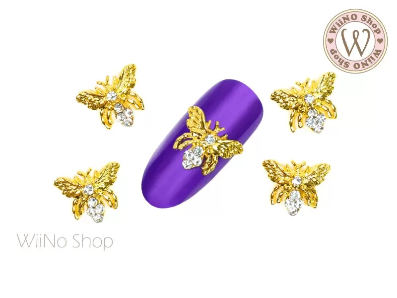 Bee Crystal Nail Metal Charm - 2 pcs