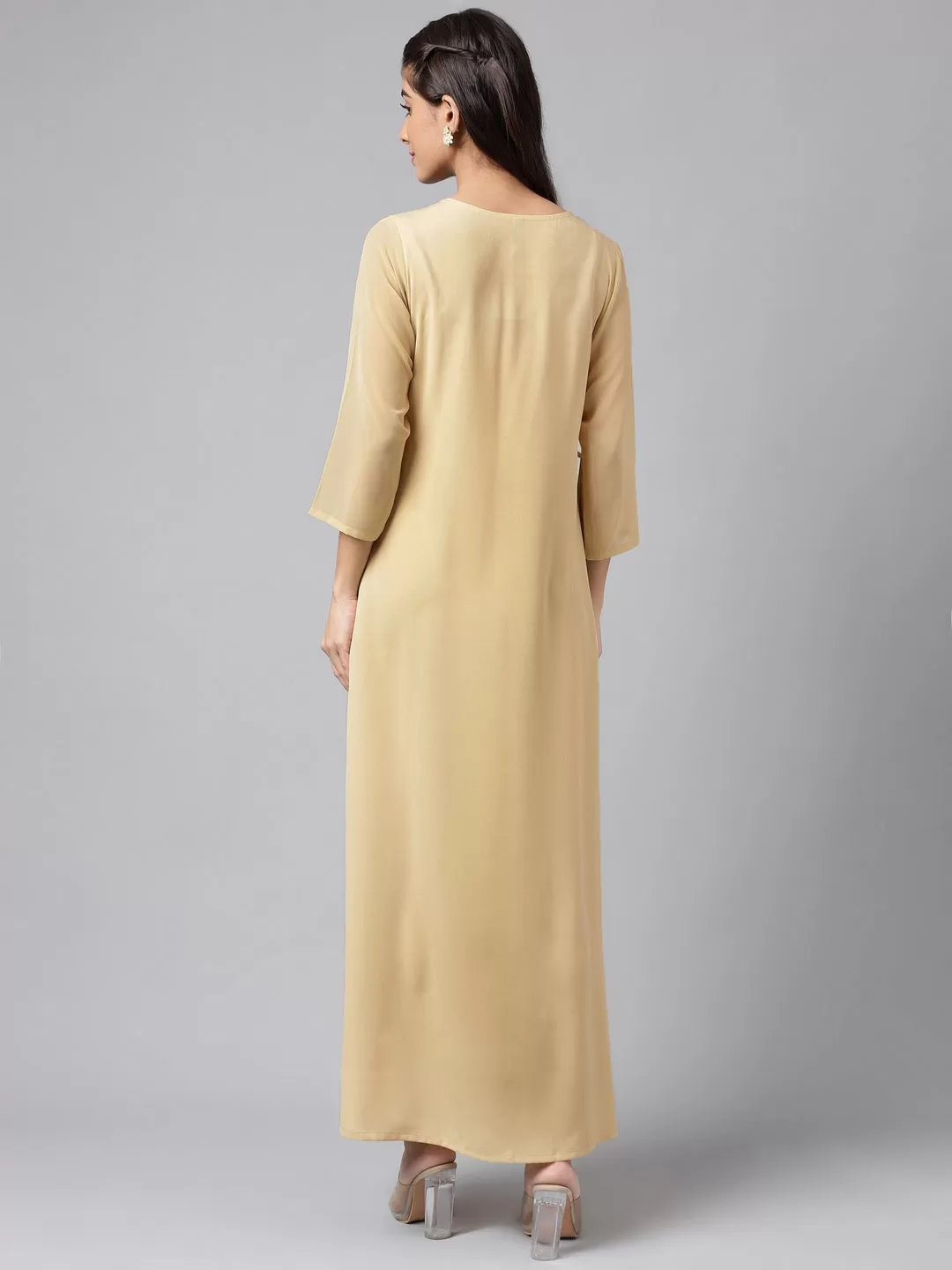 Beige Crepe Embellished A-Line Kurta