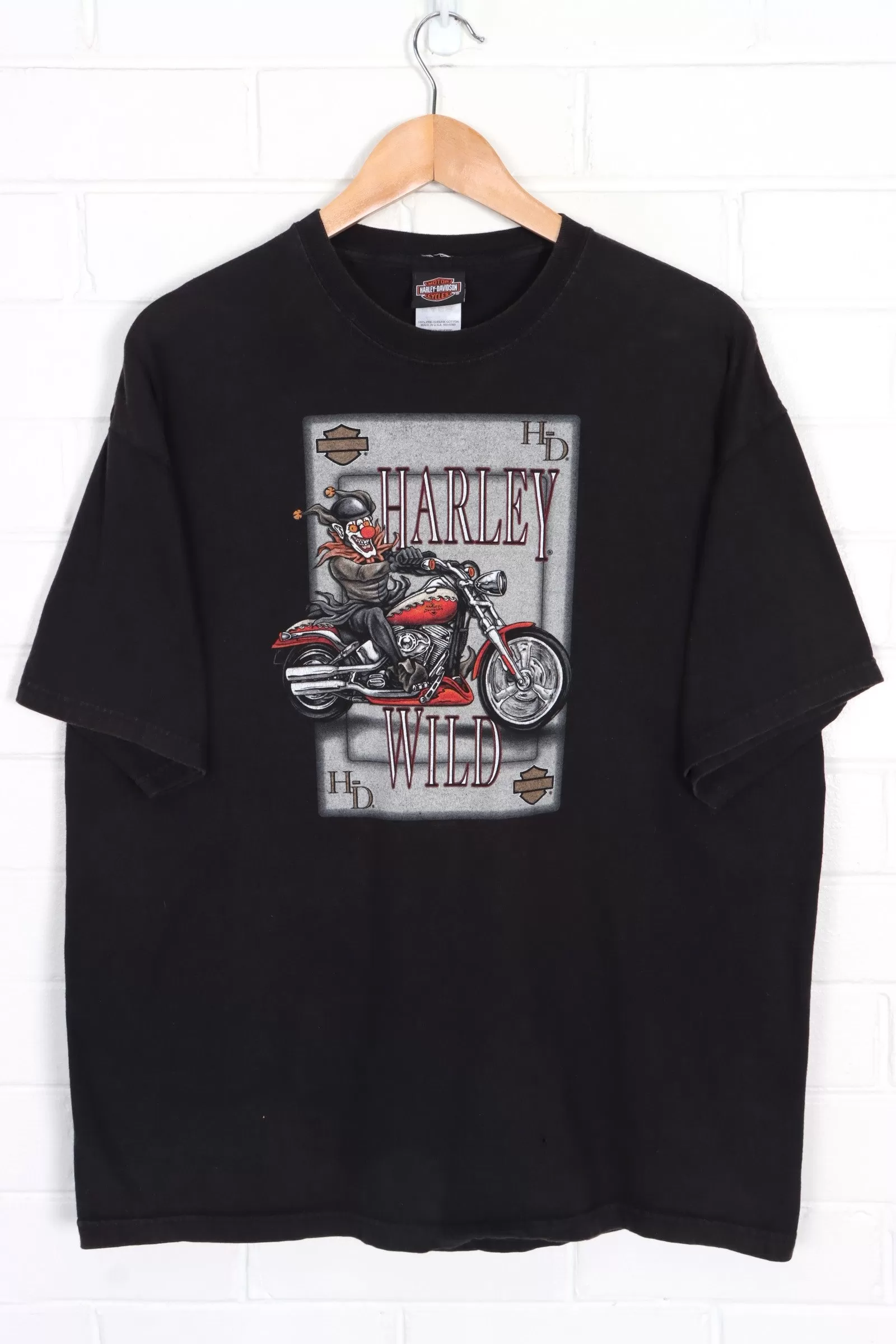 Beijing HARLEY DAVIDSON "Wild" Joker Card Front Back Tee USA Made (XL)