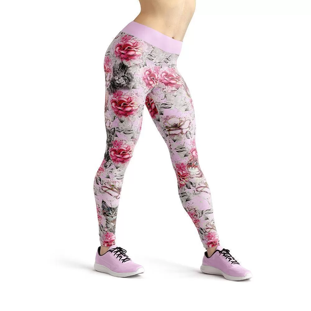 Beverly Pink Kittens & Flowers Leggings