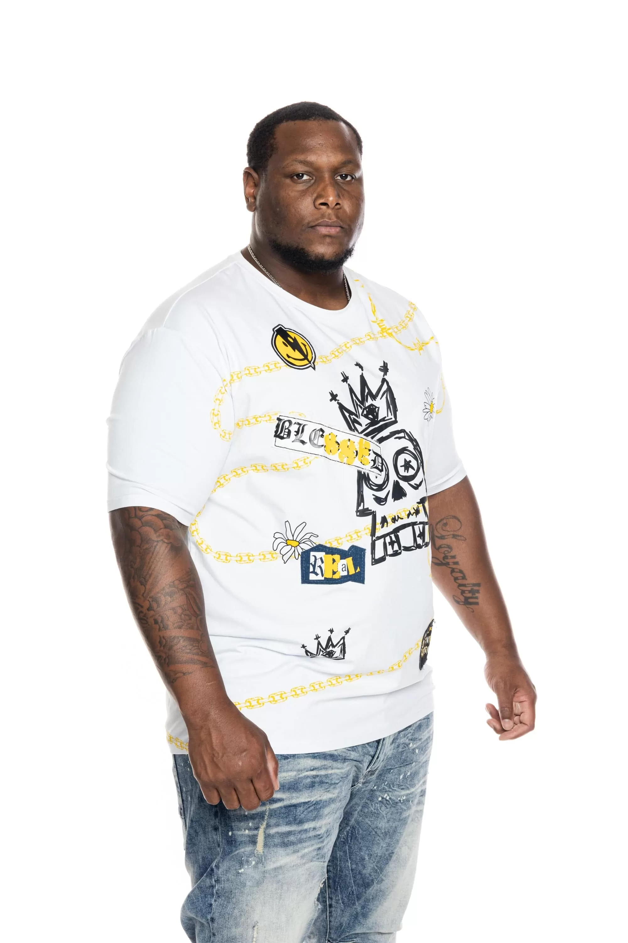 Big and Tall Mixed Media Fashion Tee - White