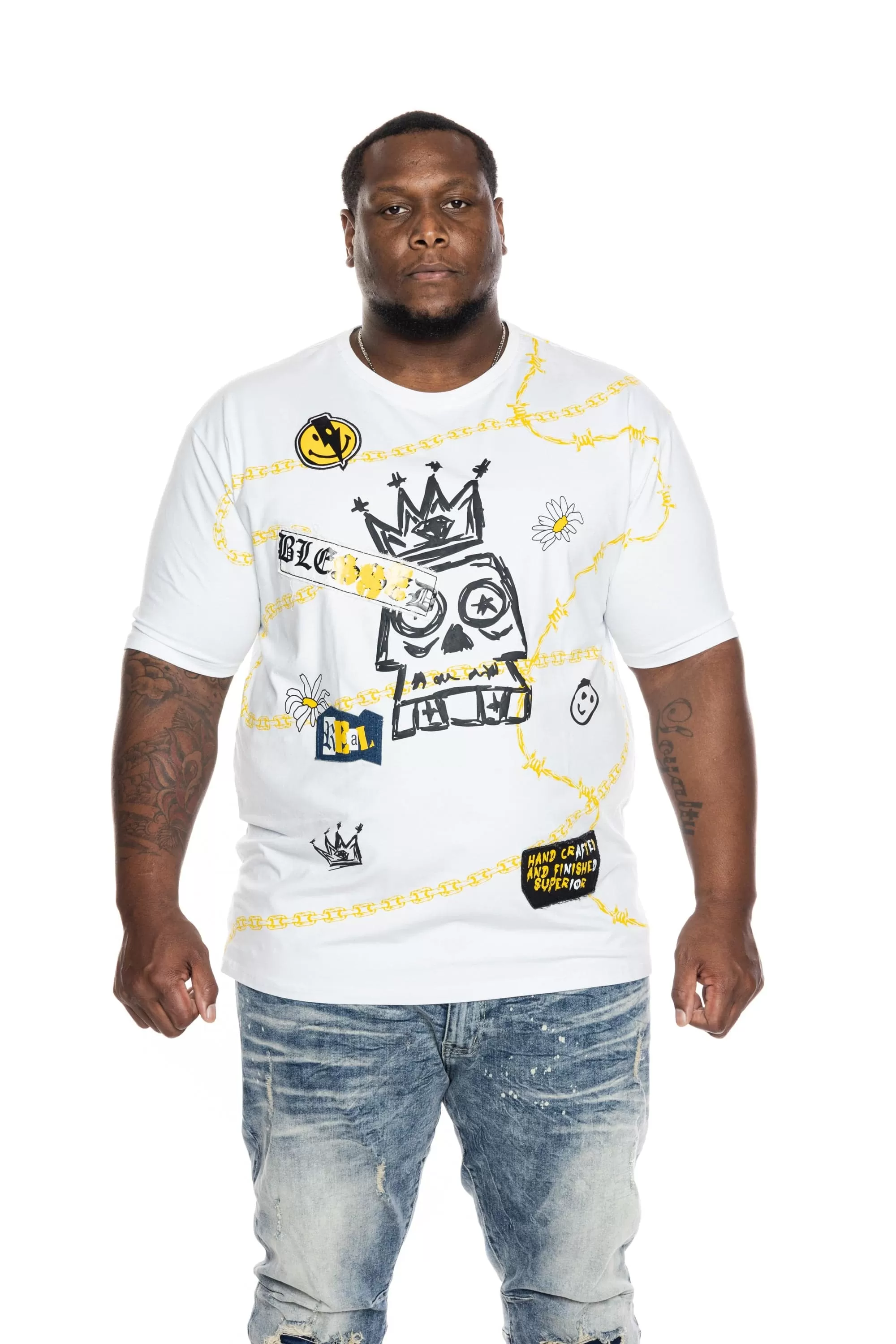 Big and Tall Mixed Media Fashion Tee - White