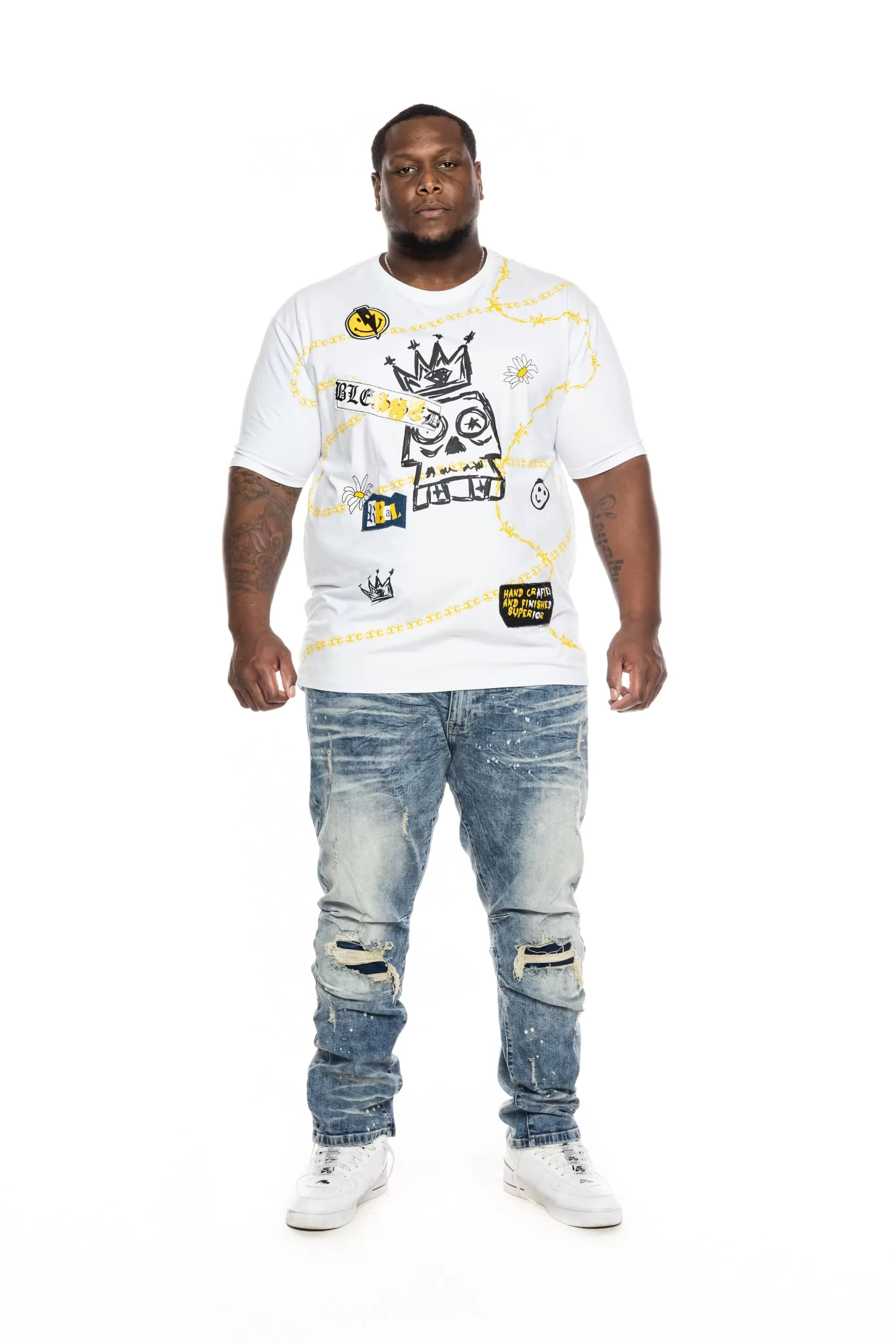 Big and Tall Mixed Media Fashion Tee - White