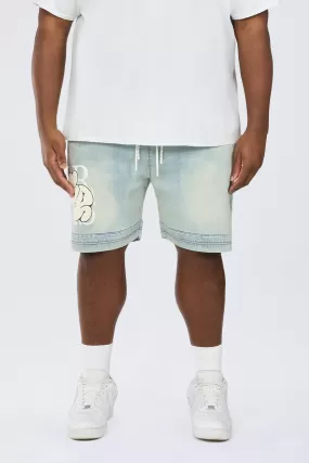 Big and Tall - Puff Printed Graphic Resort Denim Shorts - Elm Blue