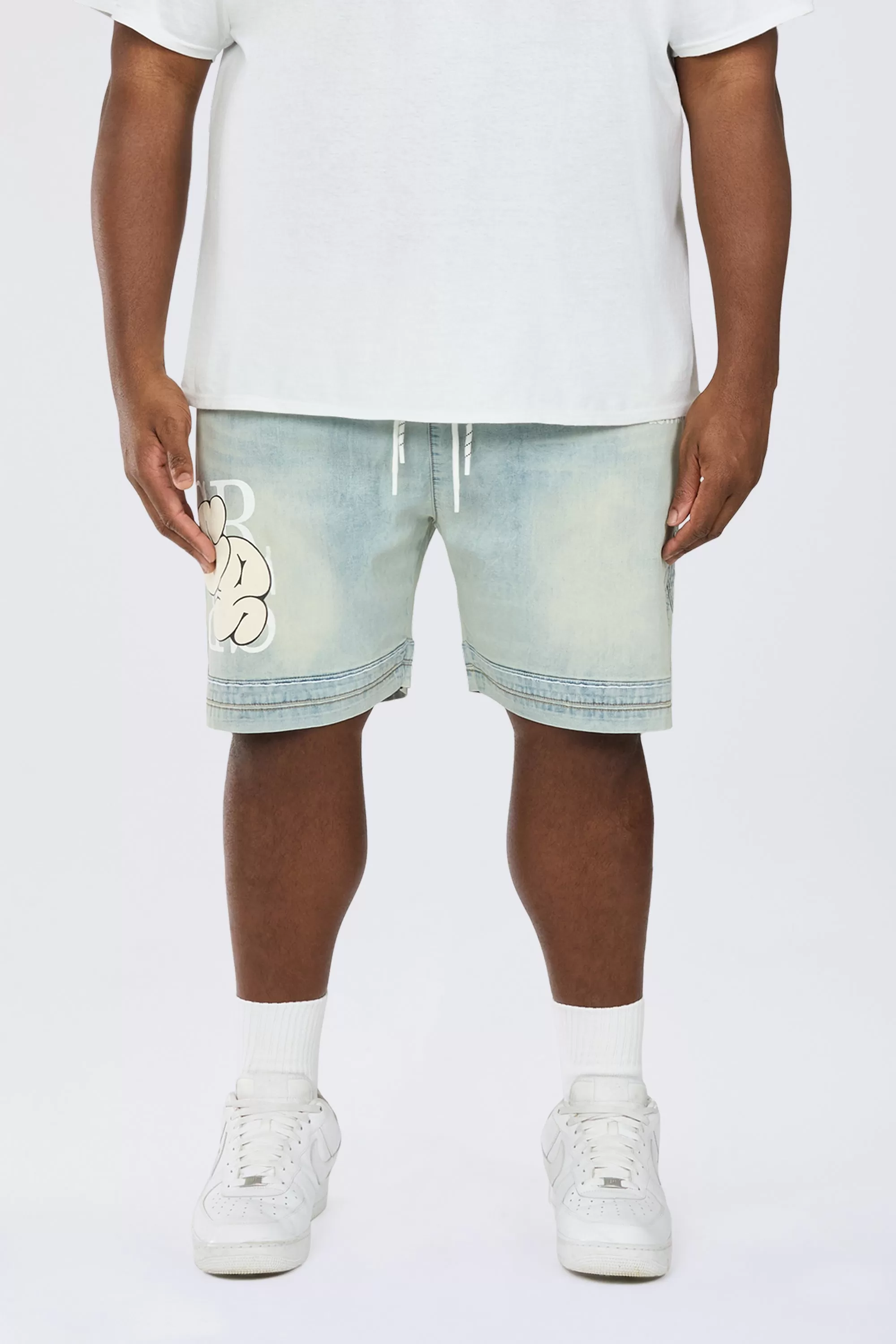 Big and Tall - Puff Printed Graphic Resort Denim Shorts - Elm Blue