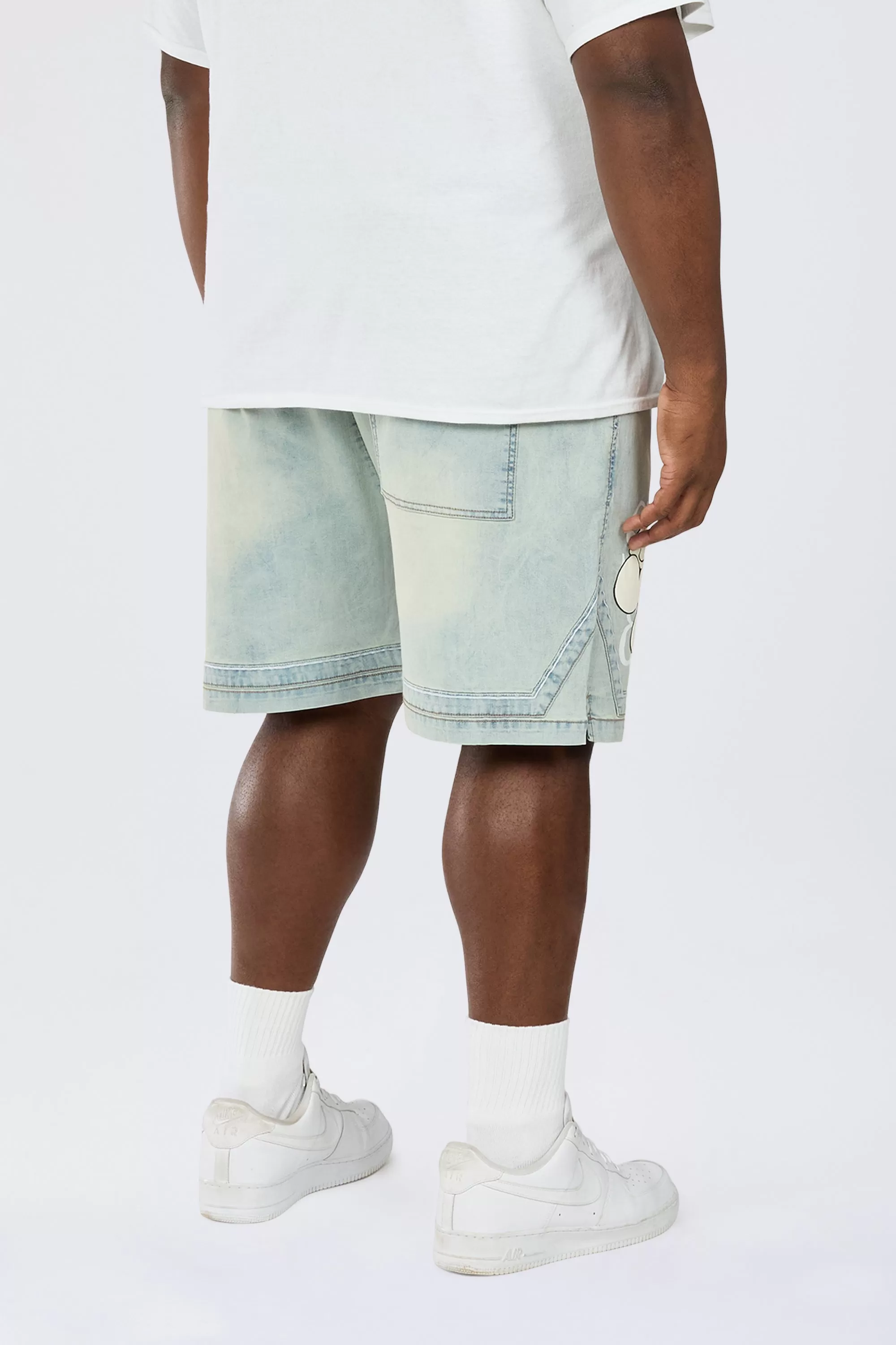 Big and Tall - Puff Printed Graphic Resort Denim Shorts - Elm Blue