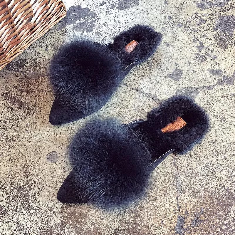 Big Fur Ball Slip On Slides