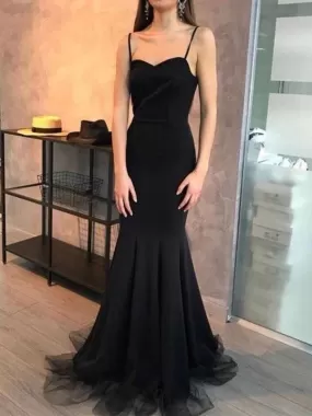 Black Color Simple 2021 Prom Dresses Long, Straps Girl Evening Party Prom Dresses