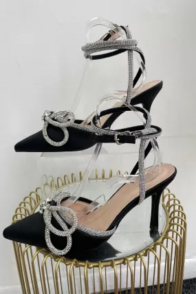 Black Diamante Bow Heels