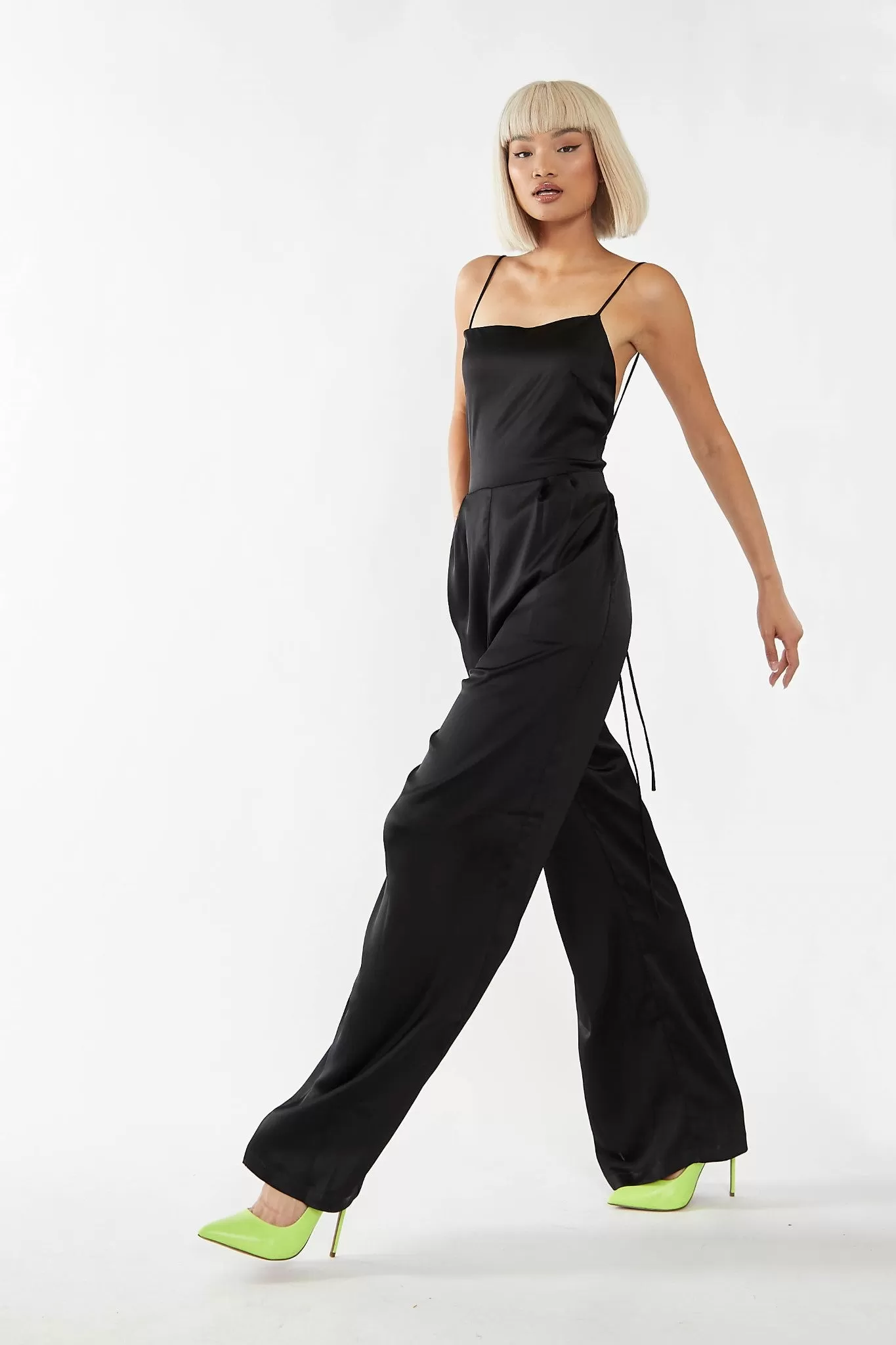 Black Wide Leg Low Tie-back Jumpsuit