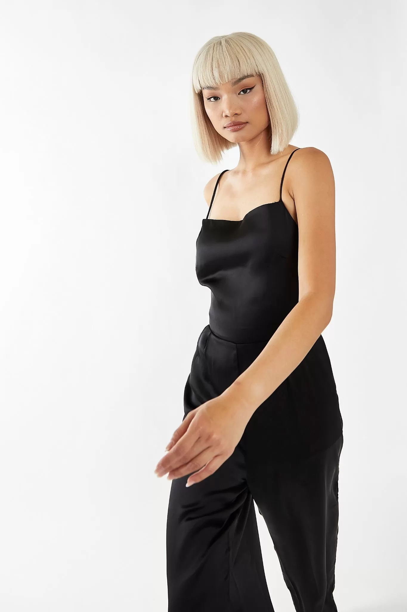 Black Wide Leg Low Tie-back Jumpsuit