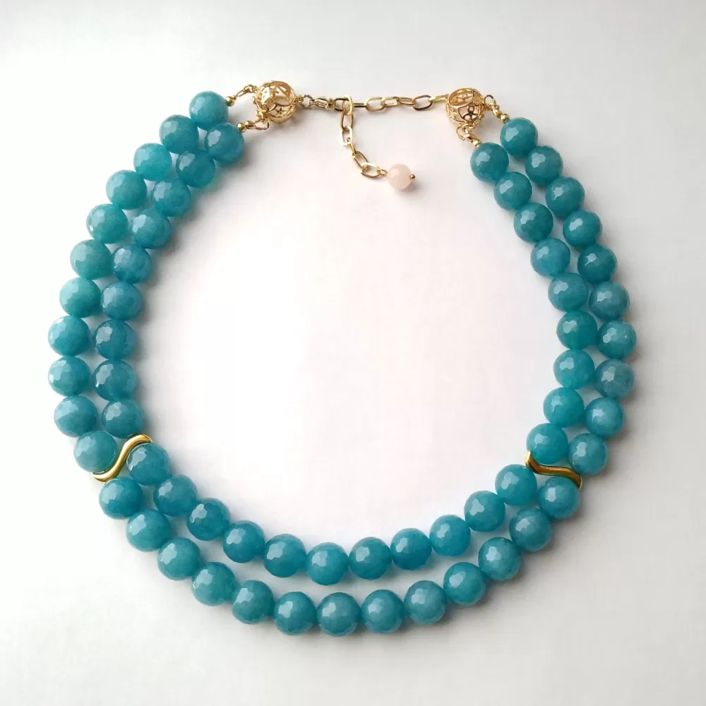 Blue Chalcedony Jade Double Strand Necklace