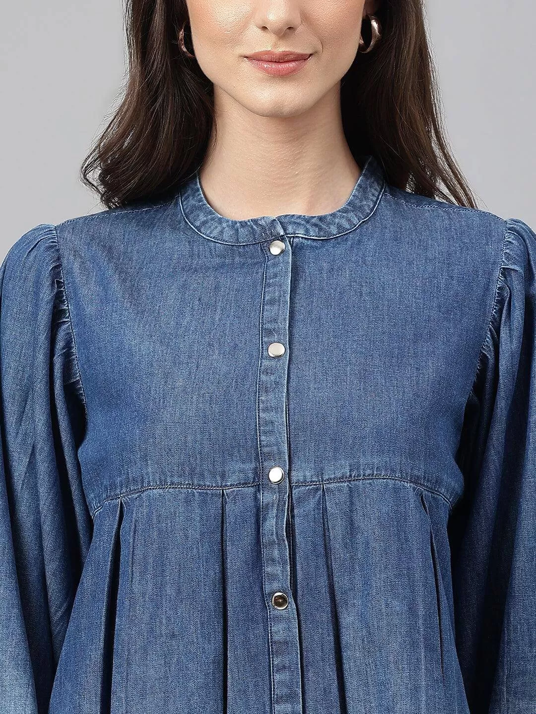 Blue Denim Faded Flared Top