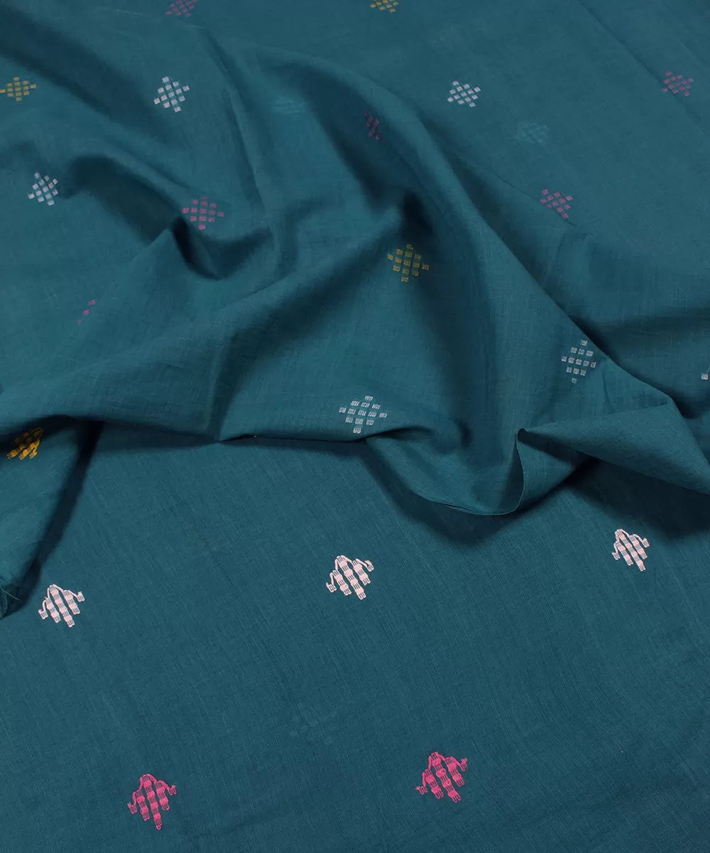 Blue handwoven jamdani cotton fabric