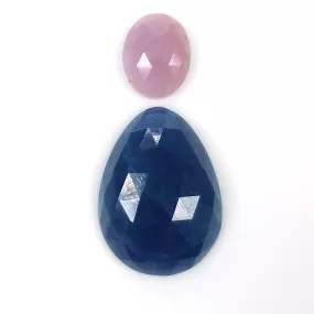 BLUE PINK SAPPHIRE Gemstone Rose Cut : 14.55cts Natural Untreated Unheated Sapphire Pear Oval Shapes 10*8mm - 19.5*14mm 2pcs (With Video)