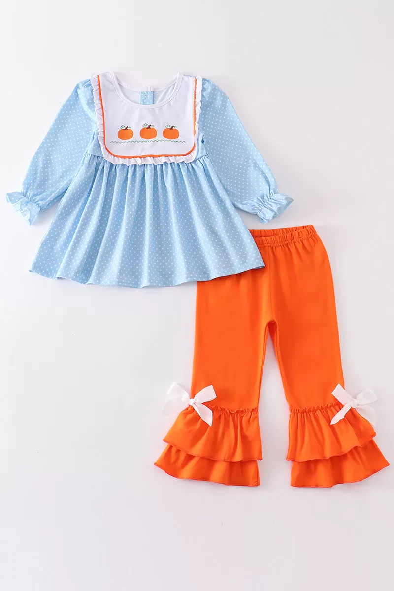 Blue pumpkin embroidery girl set