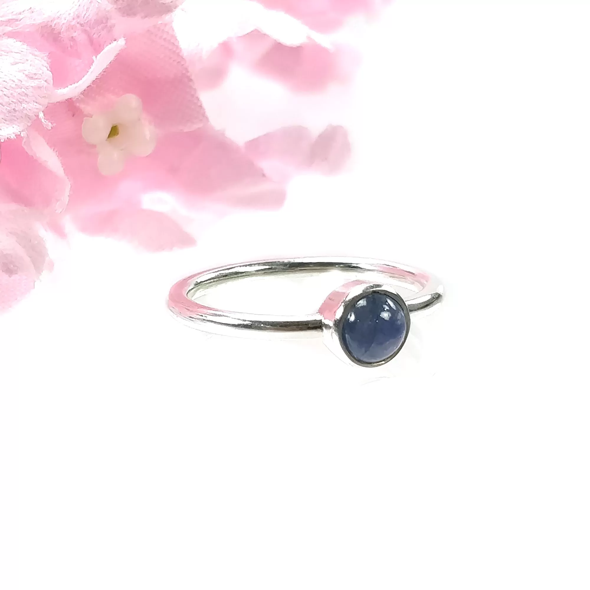 BLUE SAPPHIRE Gemstone 925 Sterling Silver RING : Natural Sapphire Round Cabochon Bezel Set Fine Statement Unisex Ring 7US