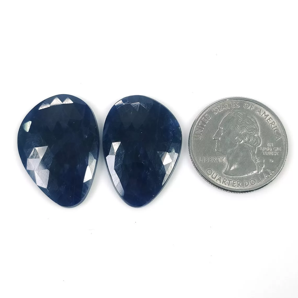 BLUE SAPPHIRE Gemstone Rose Cut : 47.00cts Natural Untreated Unheated Sapphire Uneven Shape 28*20mm Pair (With Video)