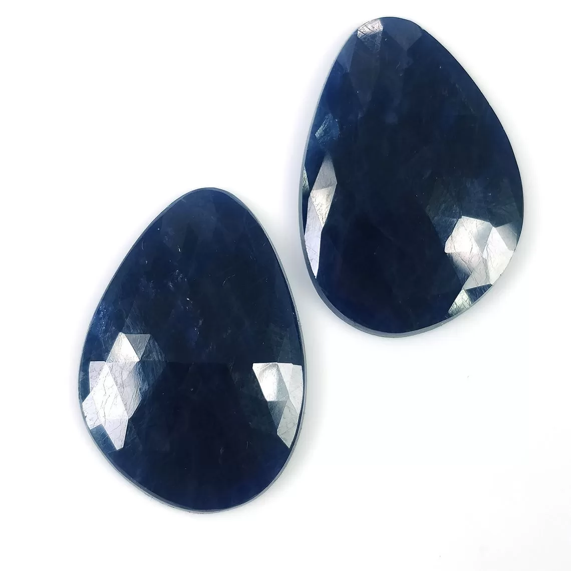 BLUE SAPPHIRE Gemstone Rose Cut : 47.00cts Natural Untreated Unheated Sapphire Uneven Shape 28*20mm Pair (With Video)