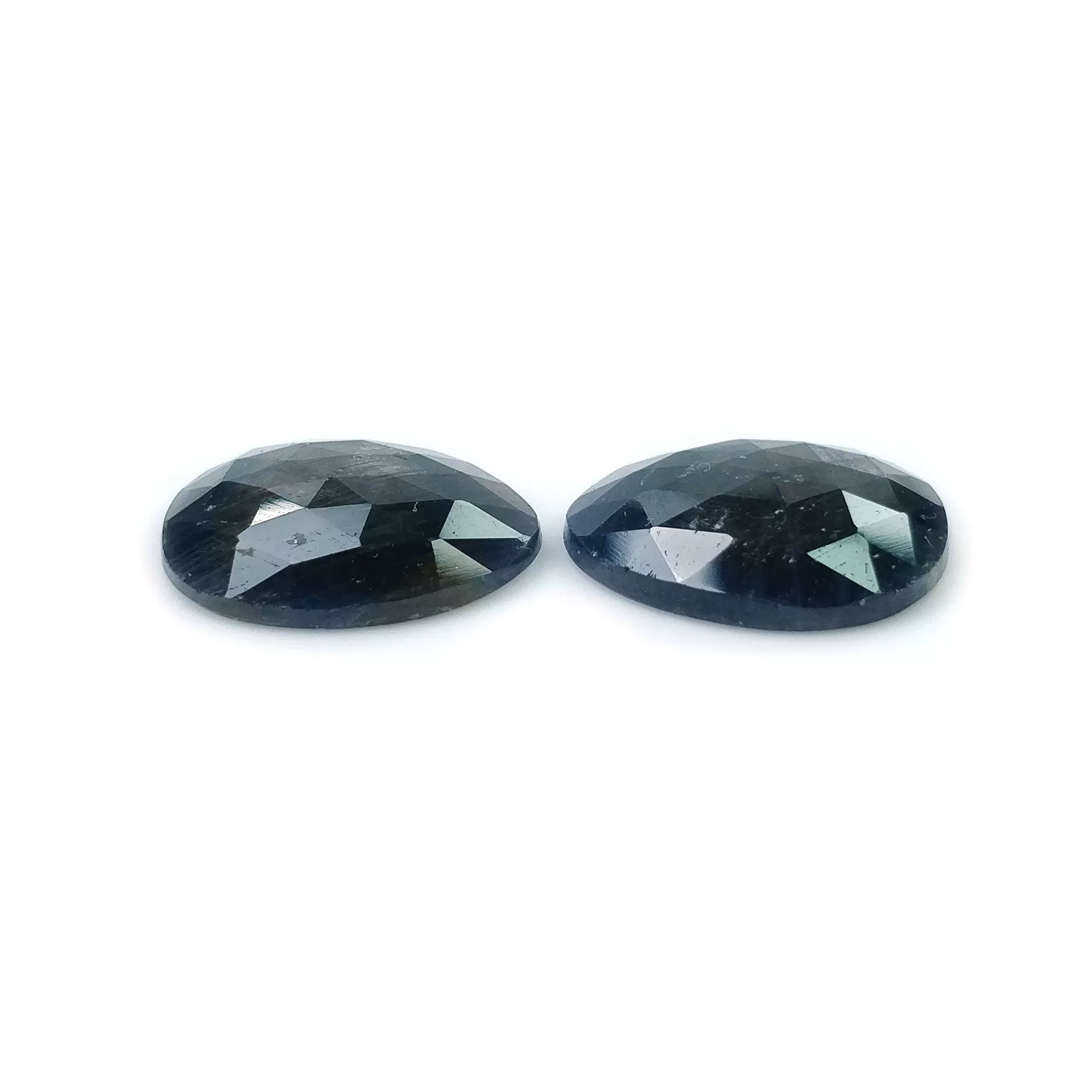 BLUE SILVER SAPPHIRE Gemstone Rose Cut : 19.50cts Natural Untreated Unheated Sapphire Uneven Shape 17*15mm Pair (With Video)