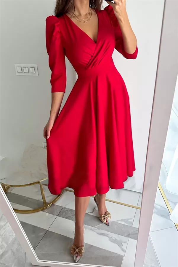 Bonjour Coco Puff Sleeve Swing Midi Dress