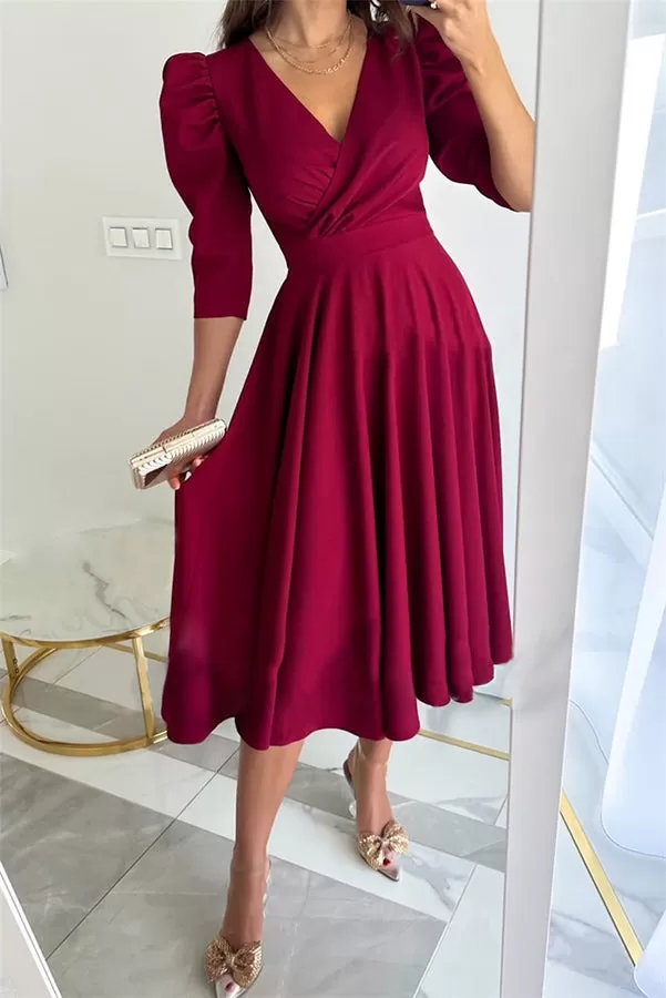 Bonjour Coco Puff Sleeve Swing Midi Dress