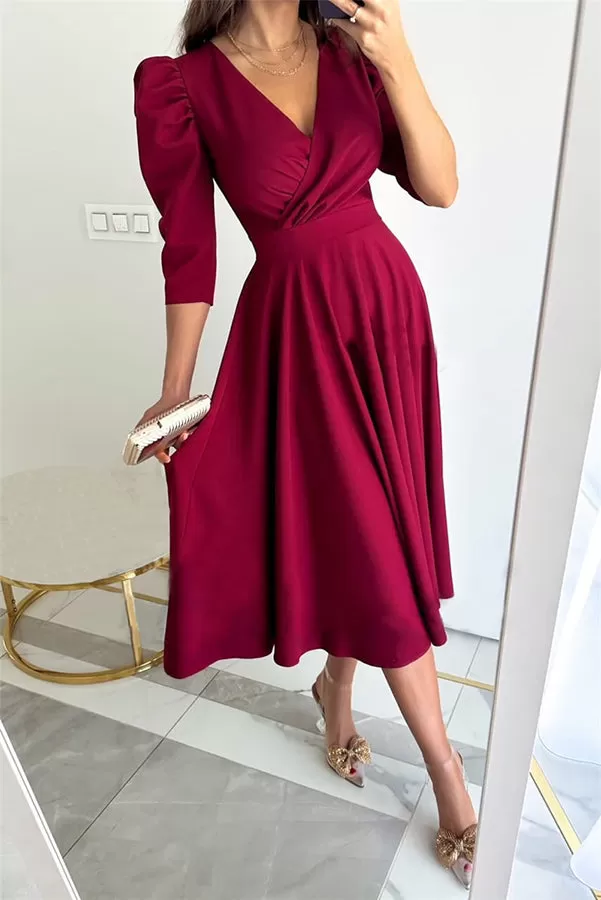 Bonjour Coco Puff Sleeve Swing Midi Dress