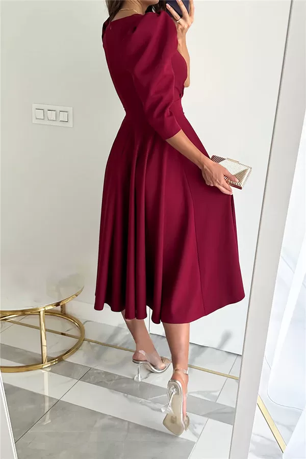 Bonjour Coco Puff Sleeve Swing Midi Dress