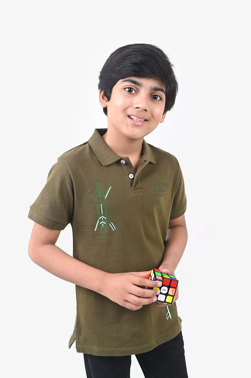 Boy's Short Sleeves Printed Polo